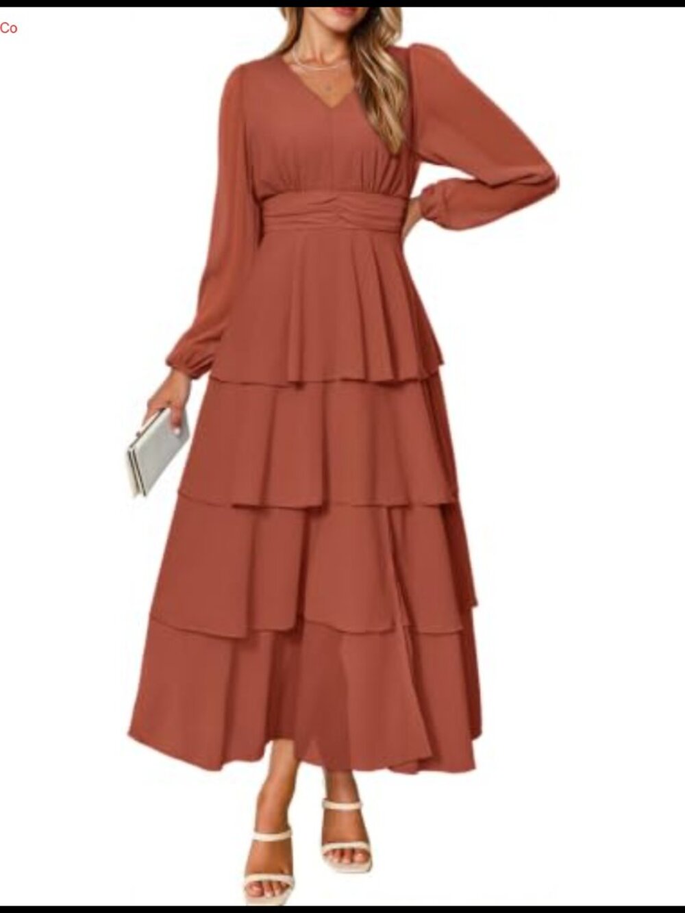 BerryGo Flowy Maxi Dress Chiffon Long Sleeve Slit V Neck Ruffle Tiered Boho